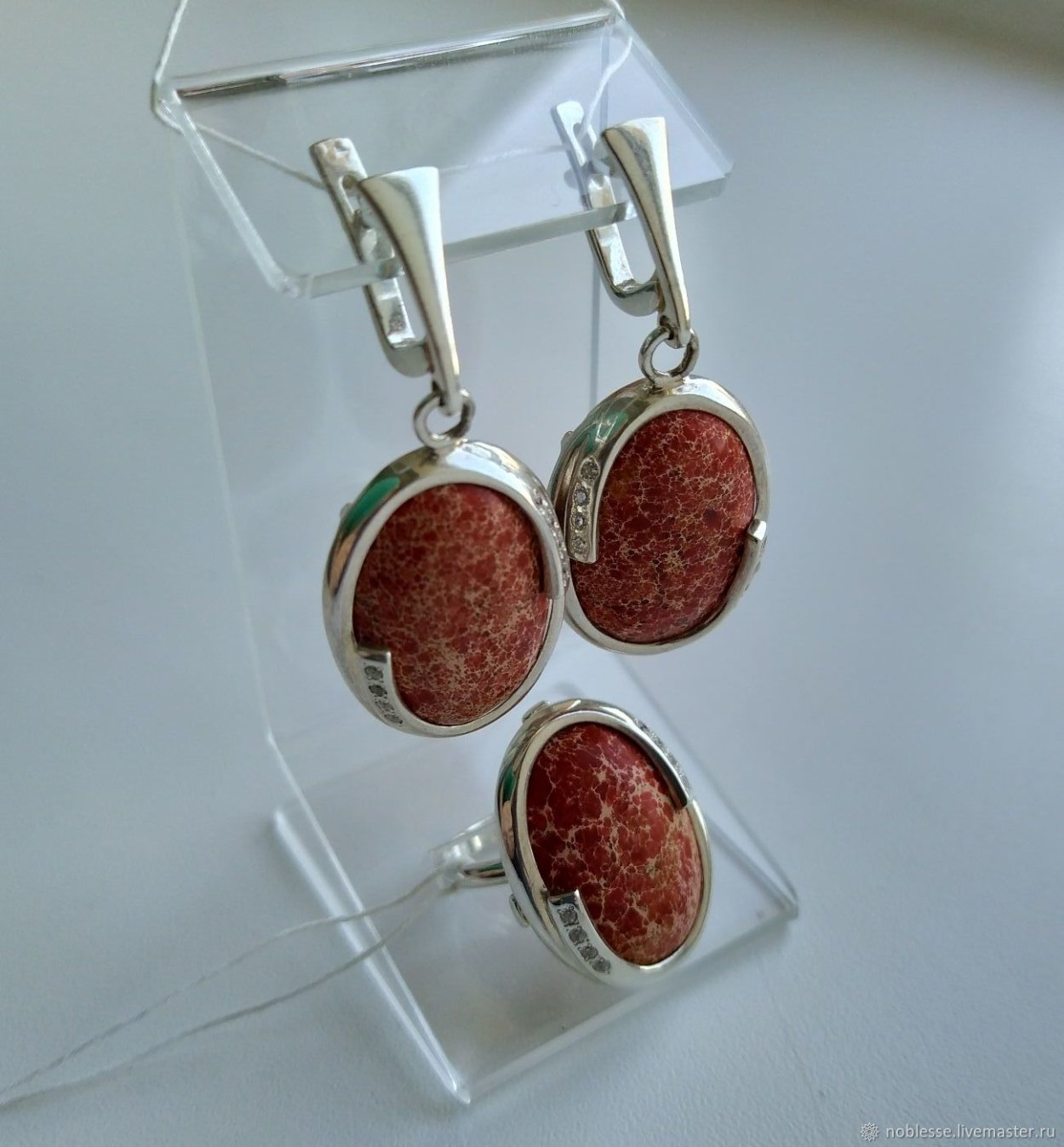 Серебряные серьги (яшма)