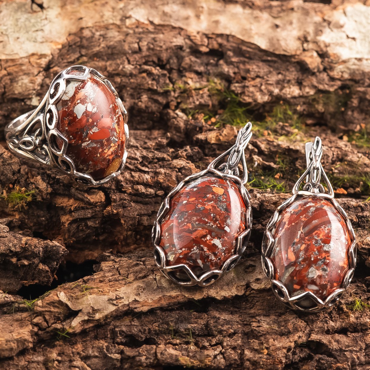 Серебряные серьги (яшма)