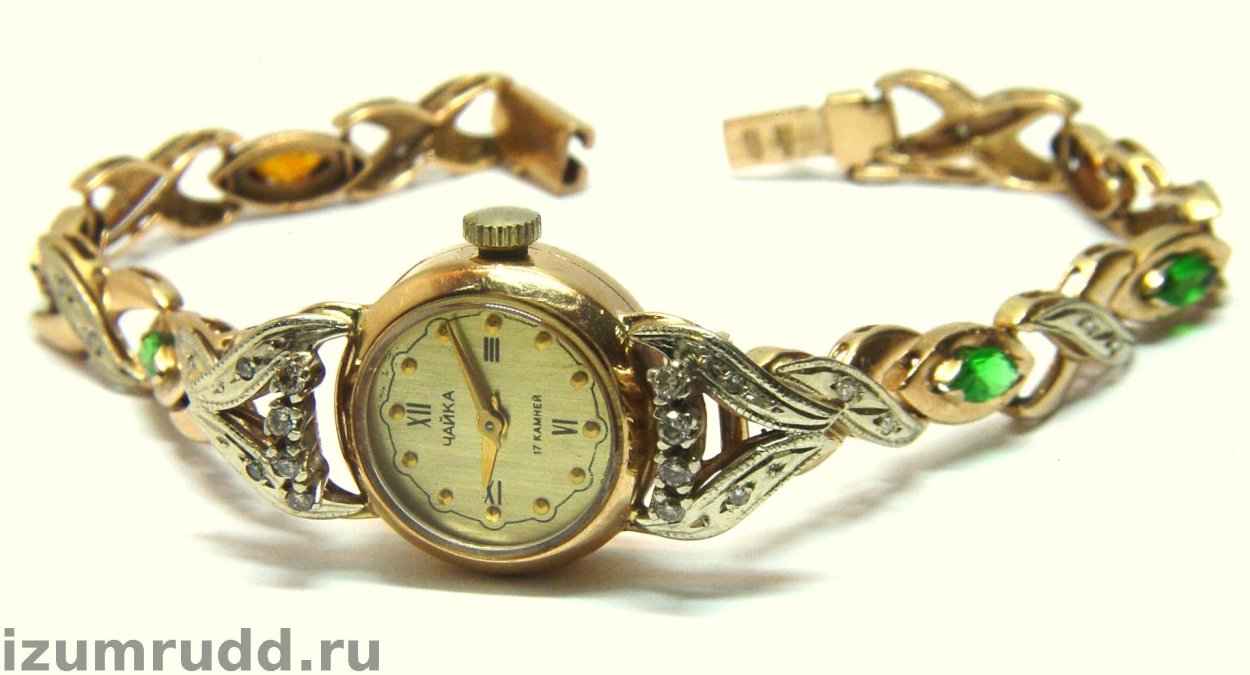 Золотые часы Чайка с браслетом 583