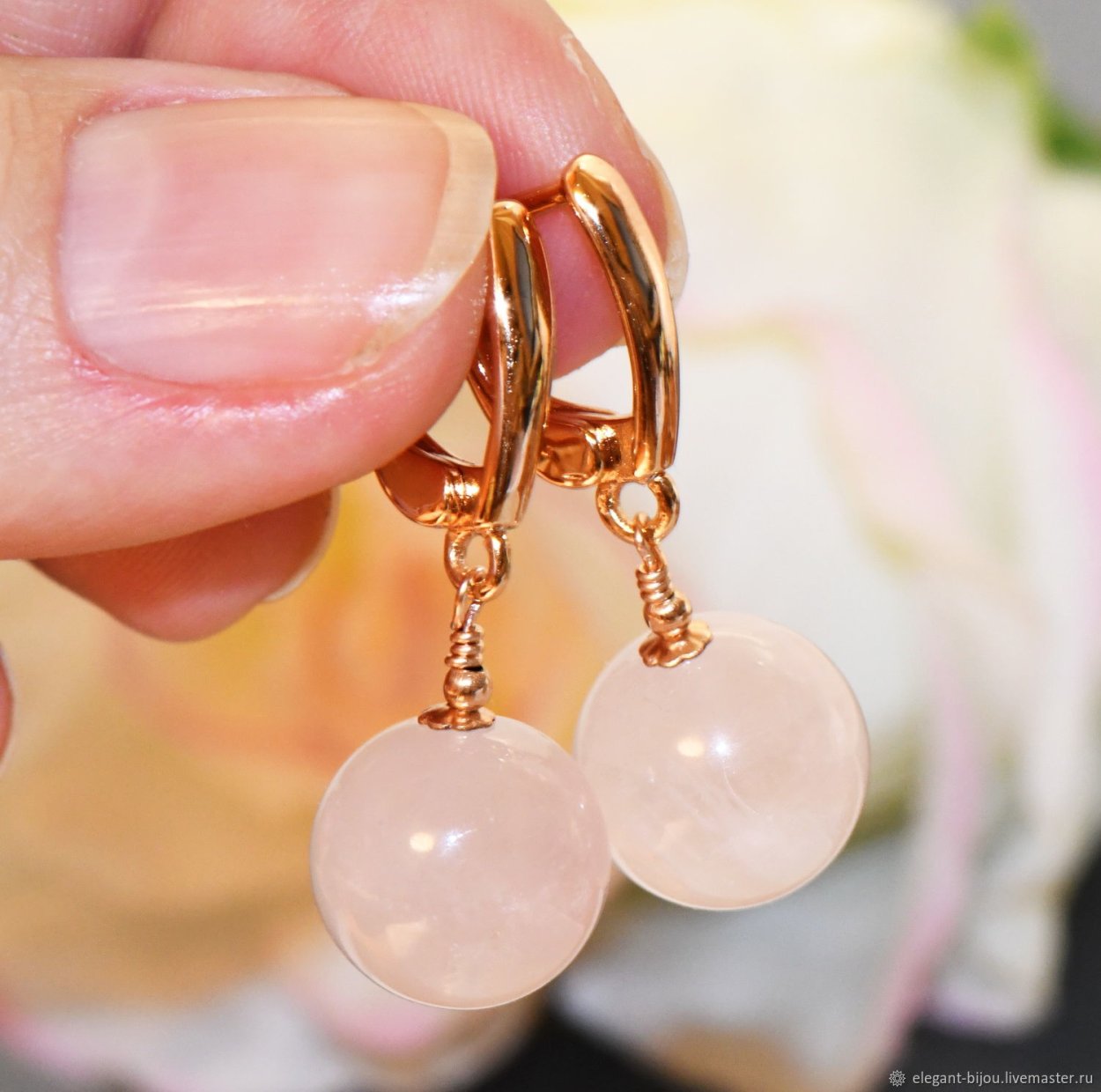 Серьги арт 83202 с розовым кварцем
