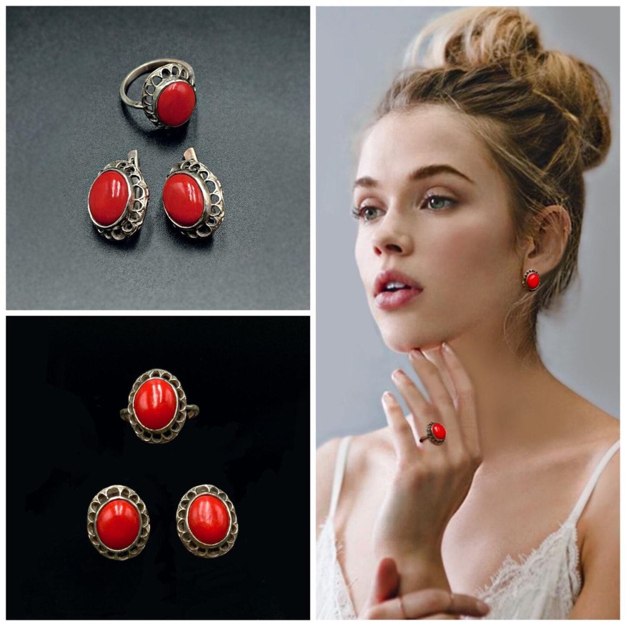 Серьги с кораллом и бирюзой