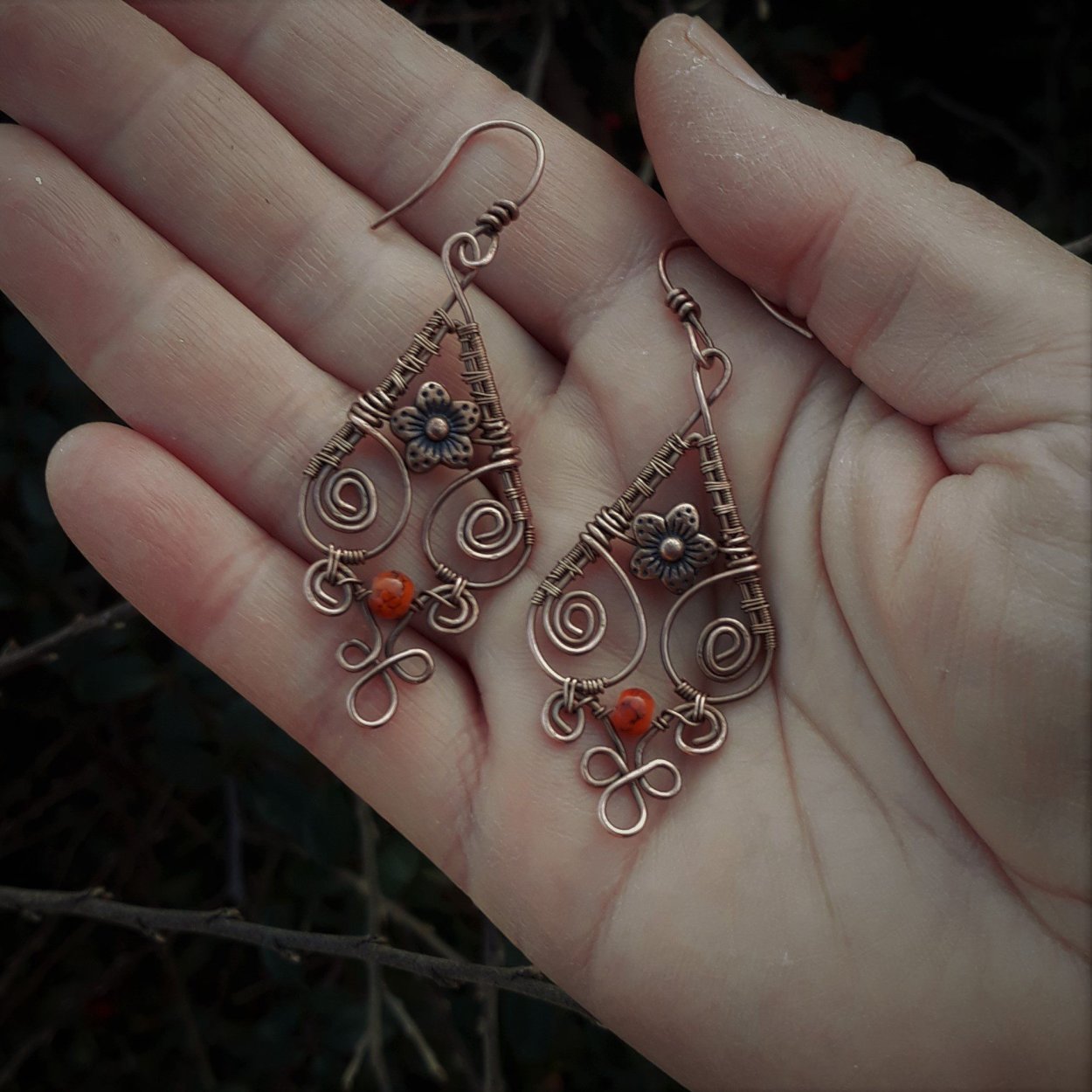 Сережки из меди wire Wrap