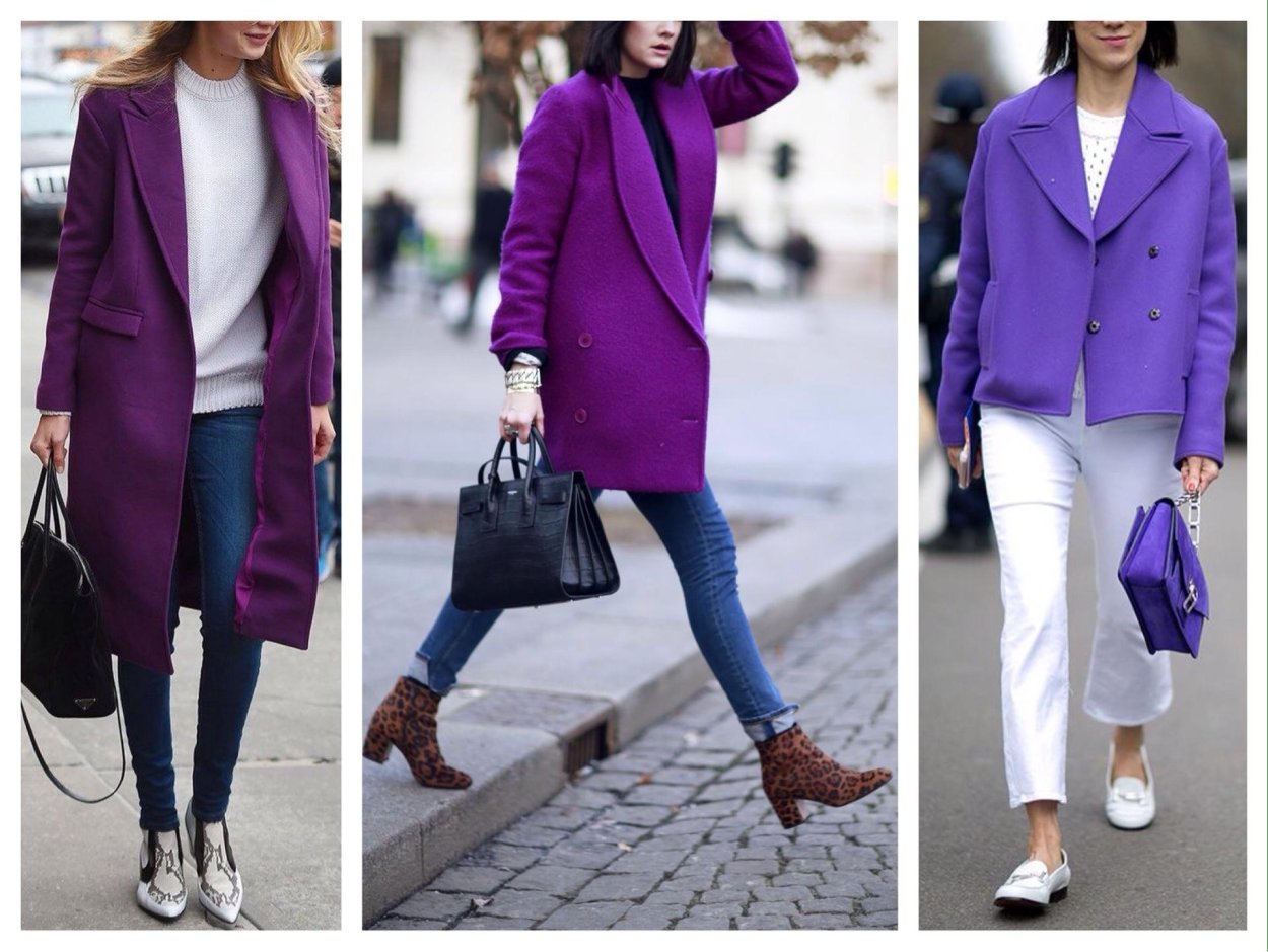 Сочетание фиолетового цвета с другими в одежде у женщин