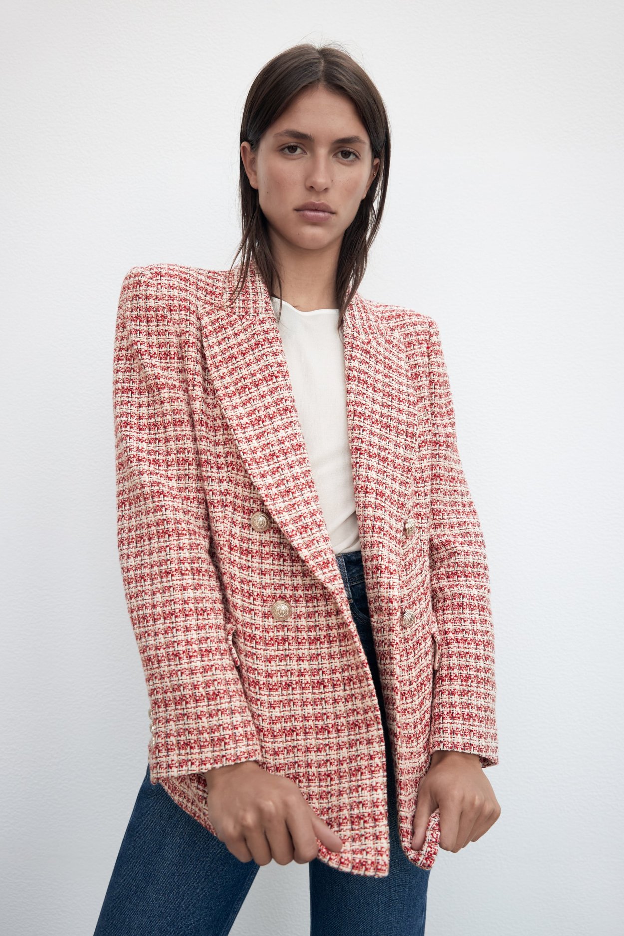 Красный твидовый жакет Zara