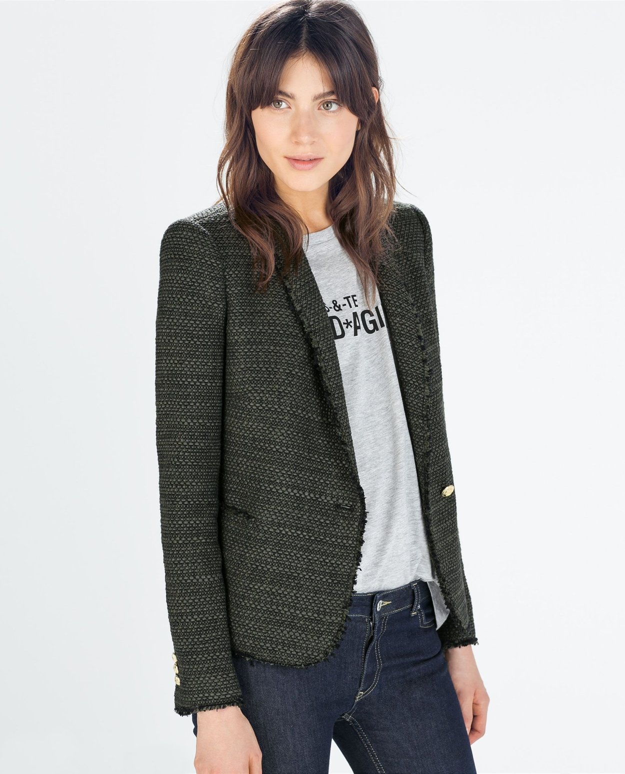 Твидовый жакет Zara зеленый