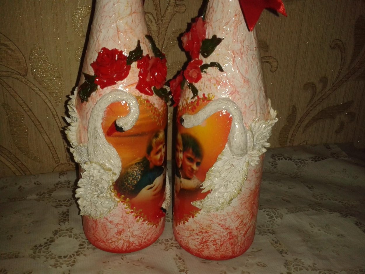 Декупаж бутылок на свадьбу