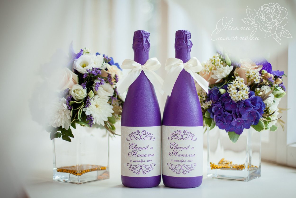 Бутылки на свадьбу в синем цвете