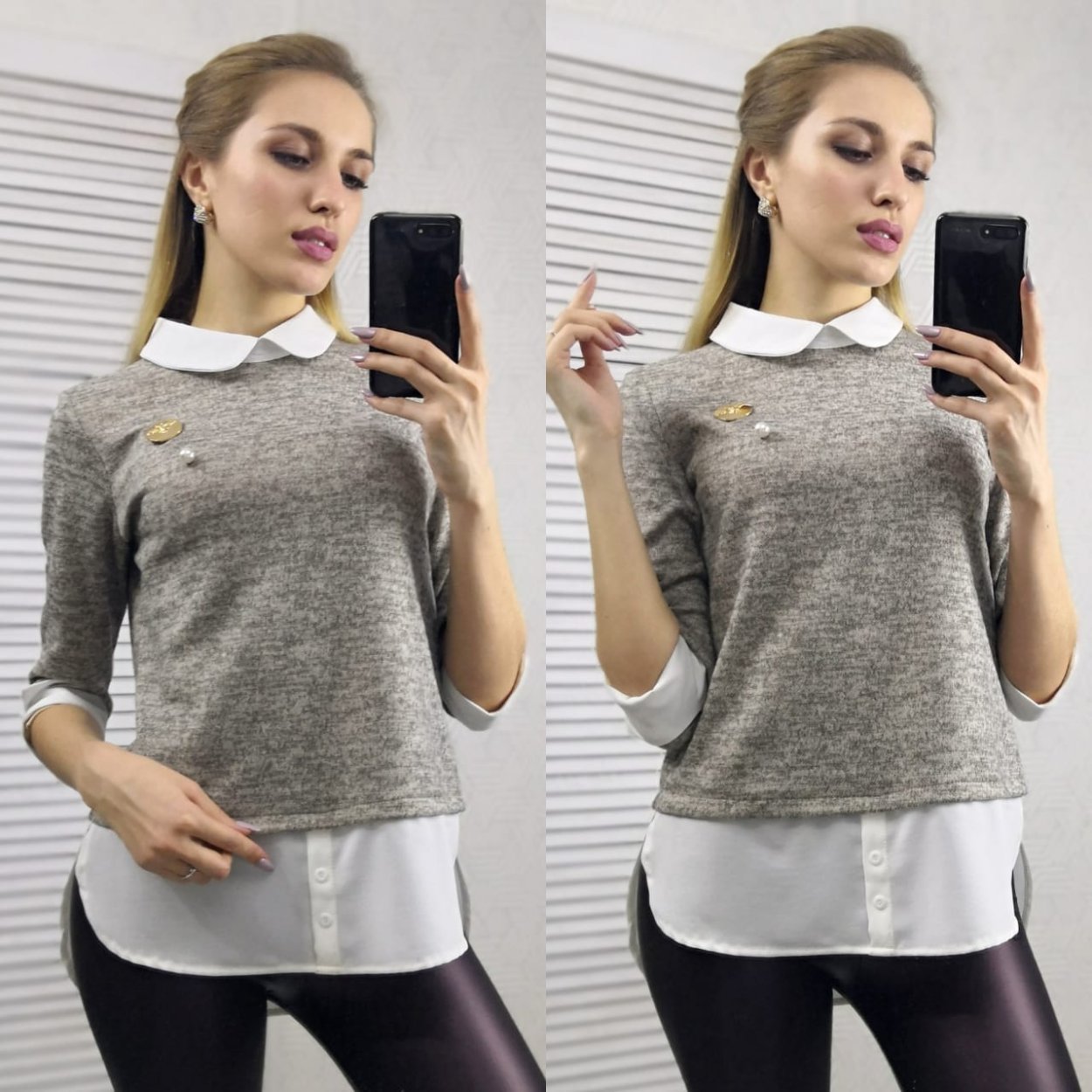 Кофта с имитацией рубашки женская