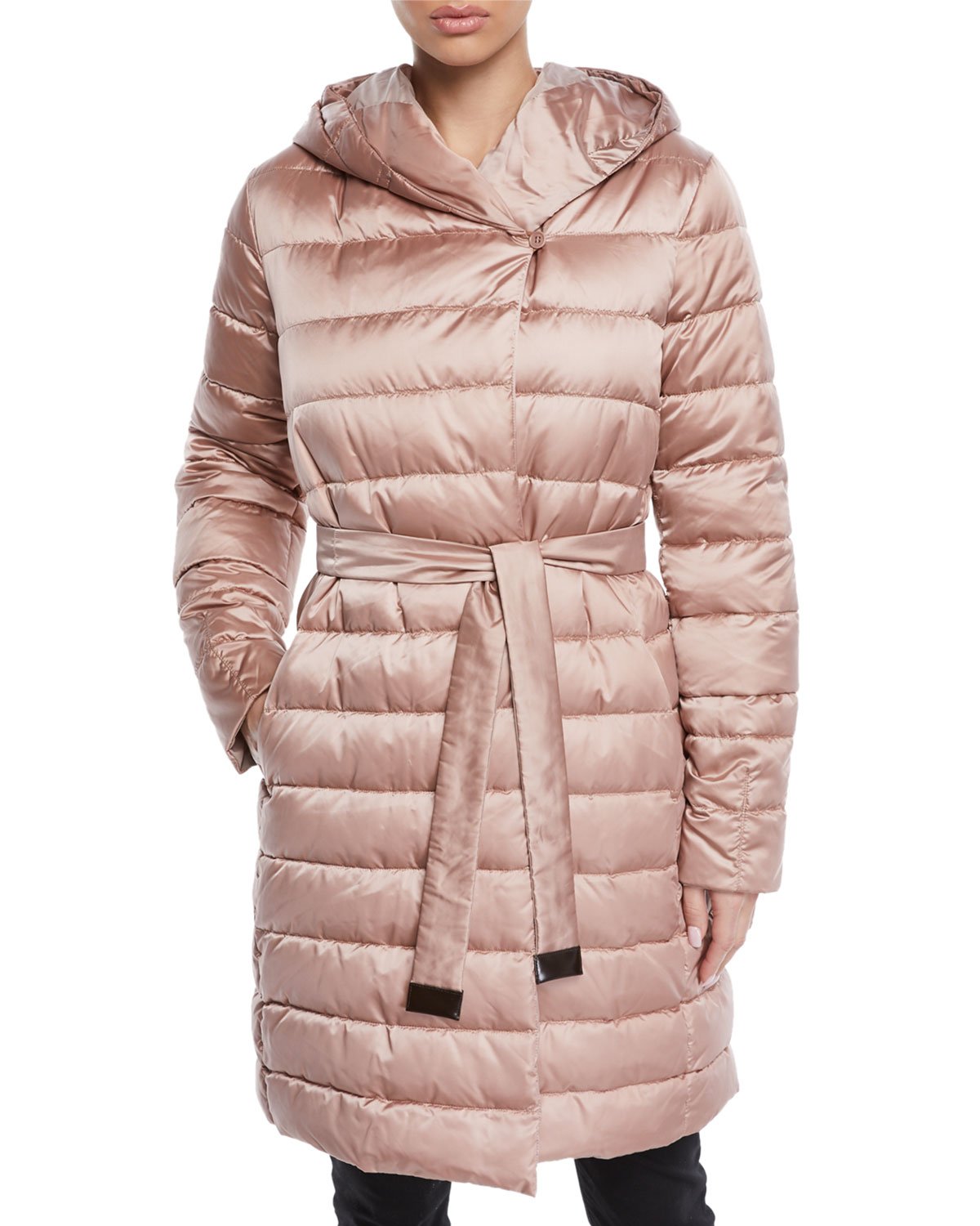 Max Mara серый удлиненный пуховик с капюшоном (505099).