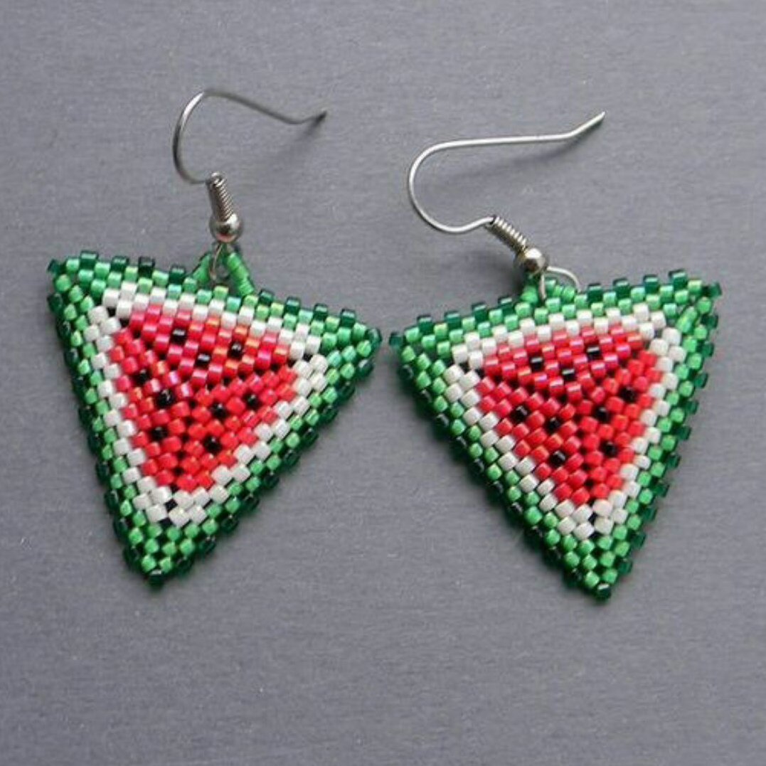 Сережки из бисера Арбуз