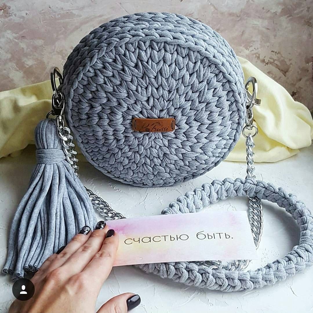 Сумка из ленточной пряжи крючком круглая