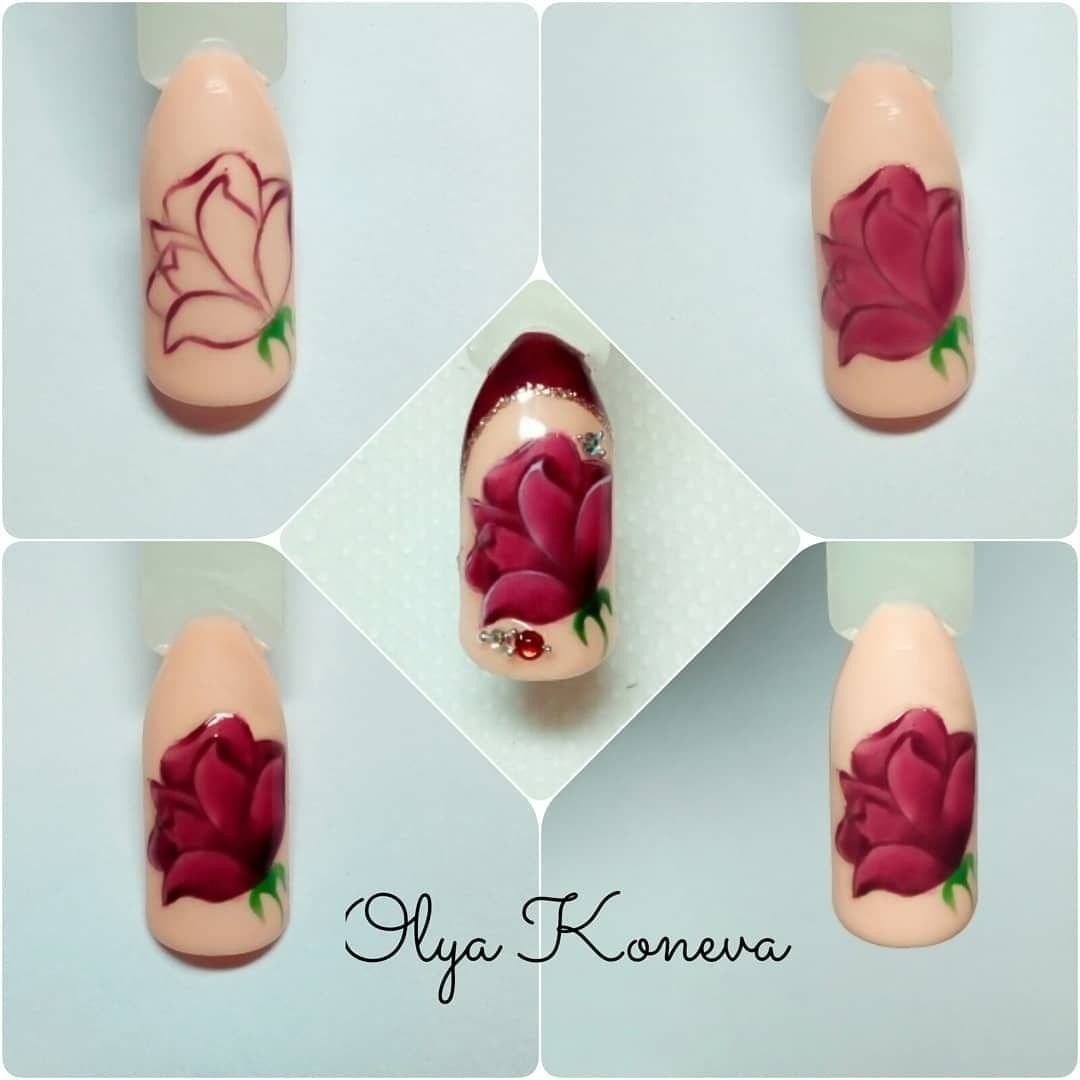 Рисование роз на ногтях