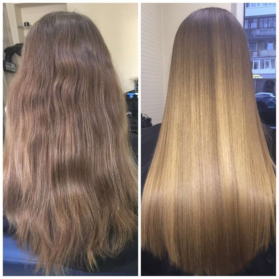 Биоламинирование волос до и после
