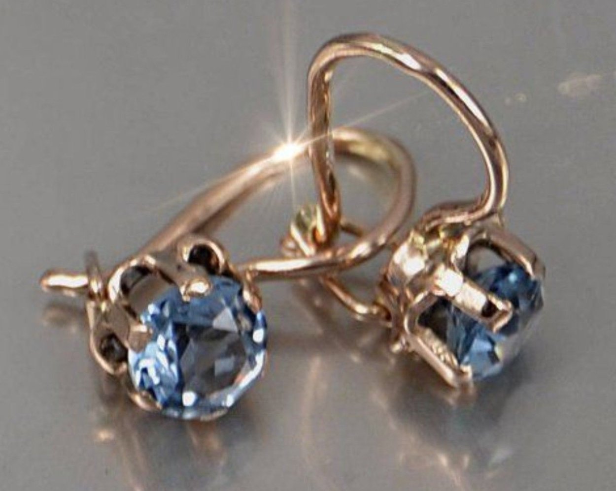Russian Antique Gold Earring with Aquamarine