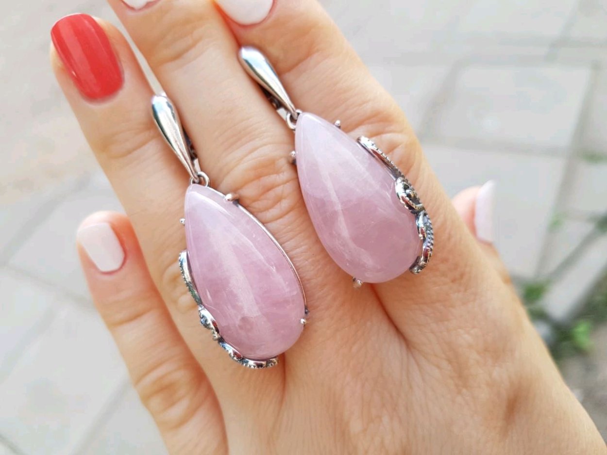 Серьги, розовый кварц, мцв842