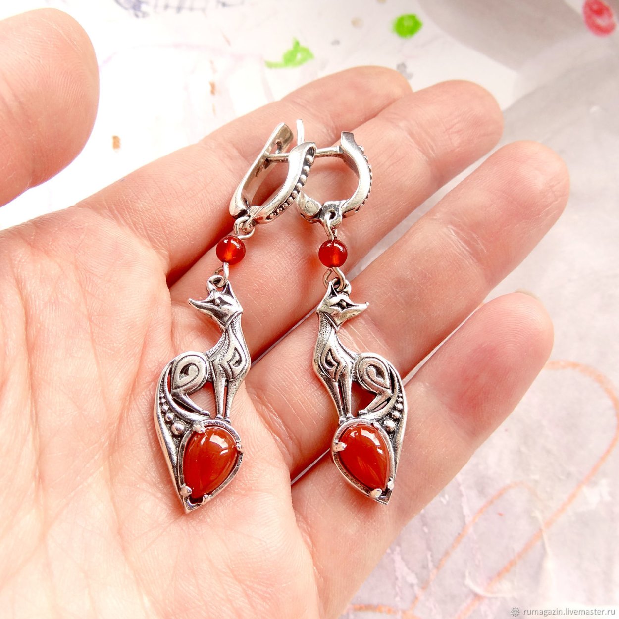 Серебряные серьги лисы