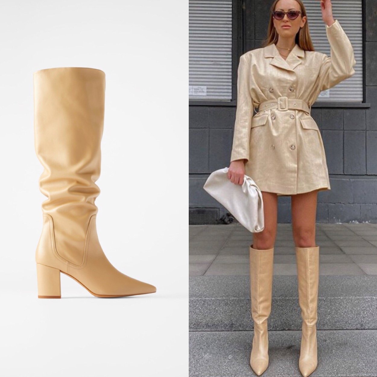 Flat Knee High Leather Boots Zara