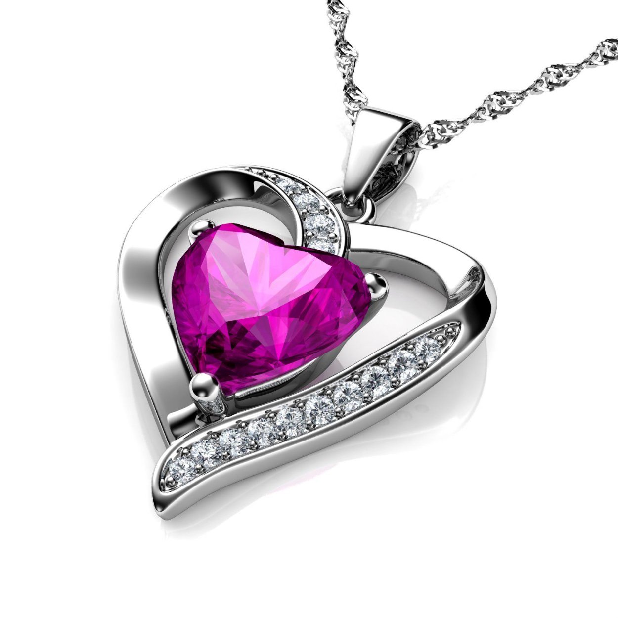 Necklace 925 Sterling Sliver Heart with Stones