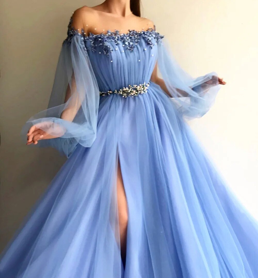 Платье на выпускной голубого цвета