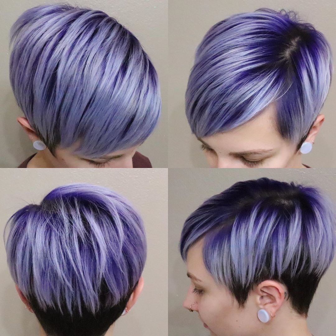 Фиолетовое мелирование на короткие волосы