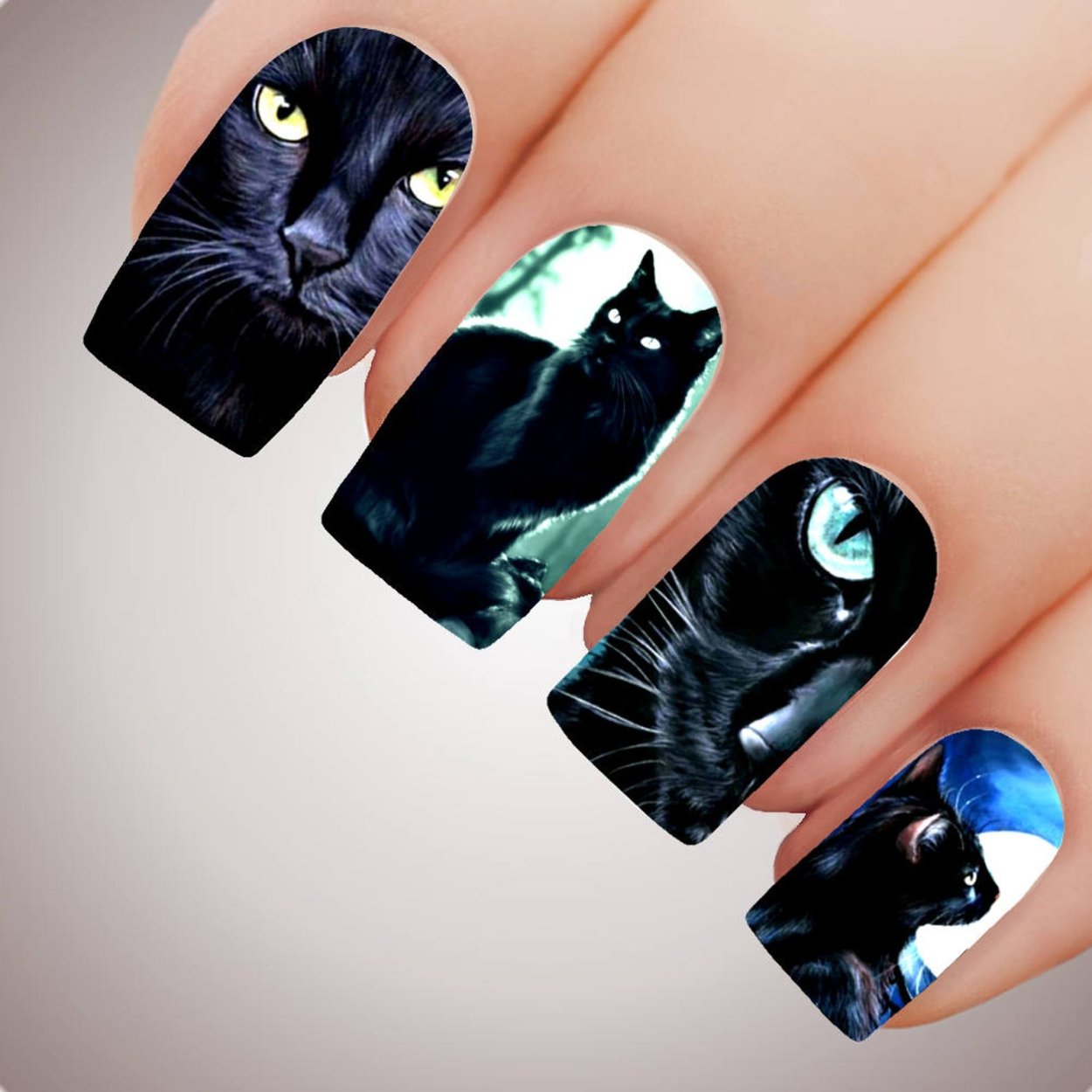 Черная кошка на ногтях