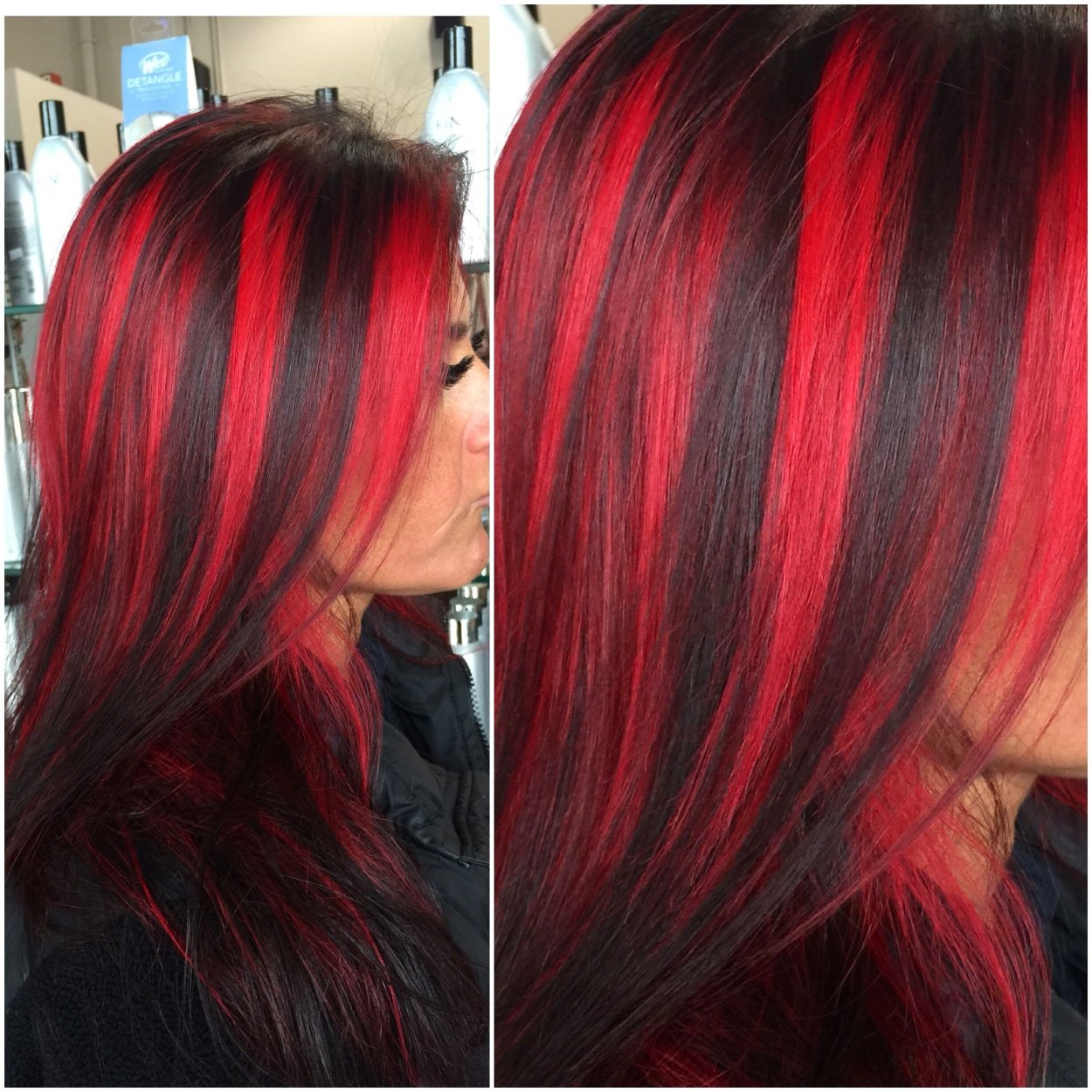 Покраска волос с красными прядями