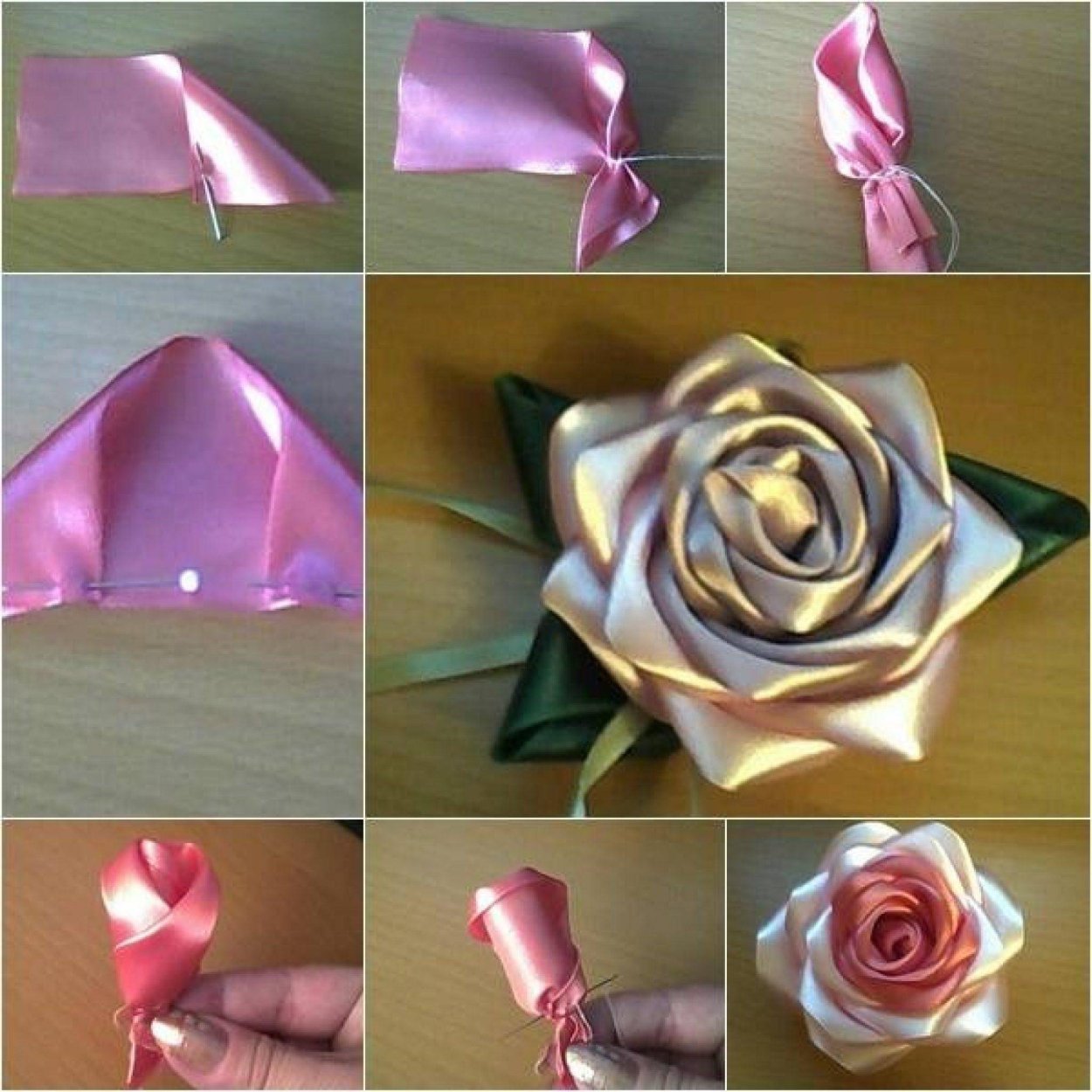 Розы из атласных лент