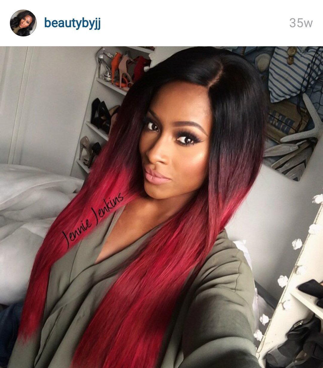 Red hair Ombre Wig long Black