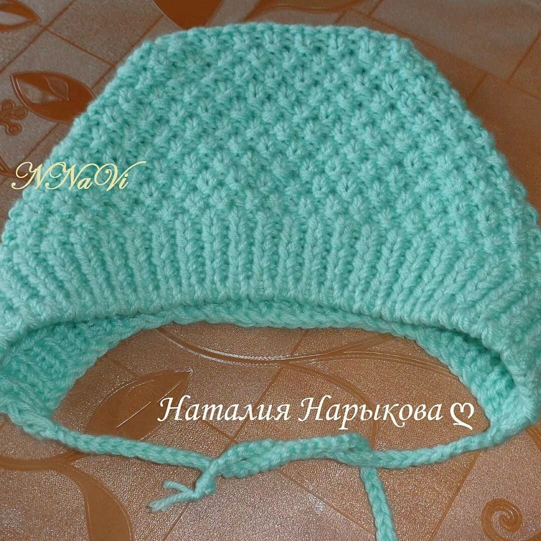Шапка чепчик спицами для новорожденных