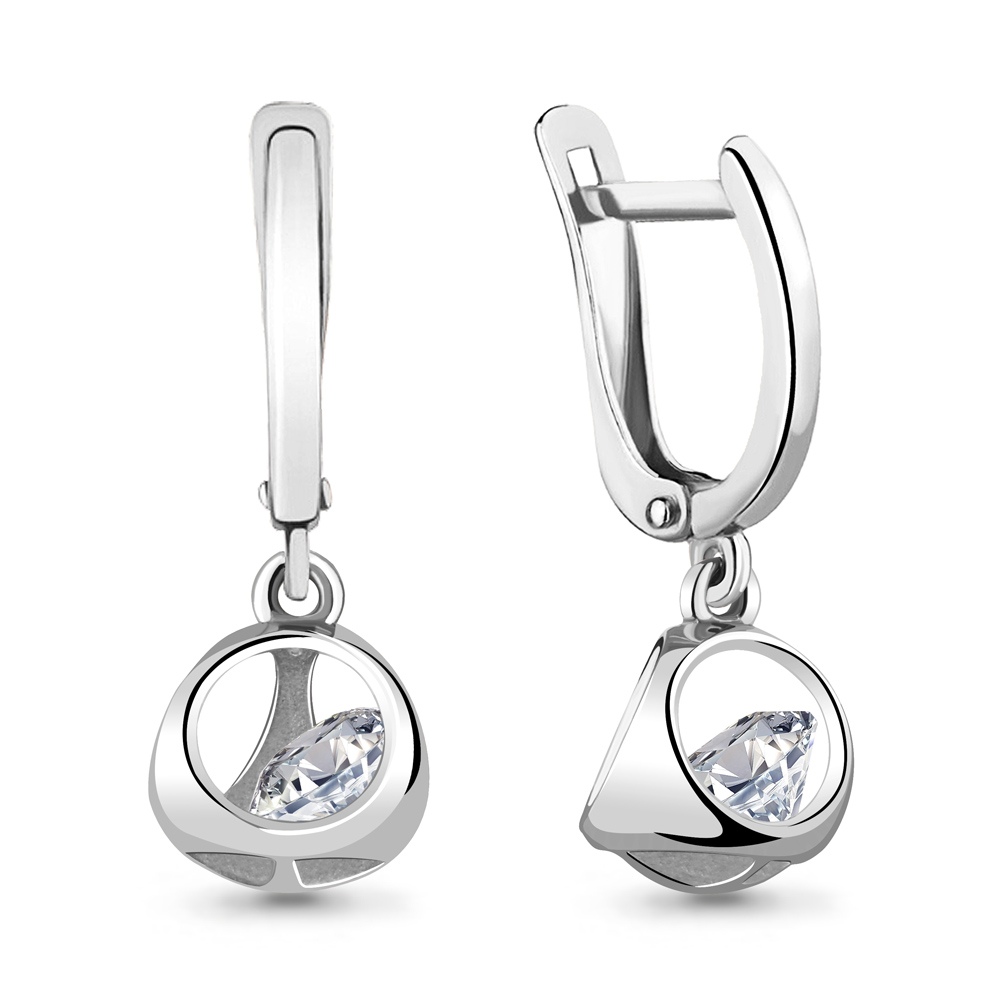 Серьги из серебра с танцующим фианитом