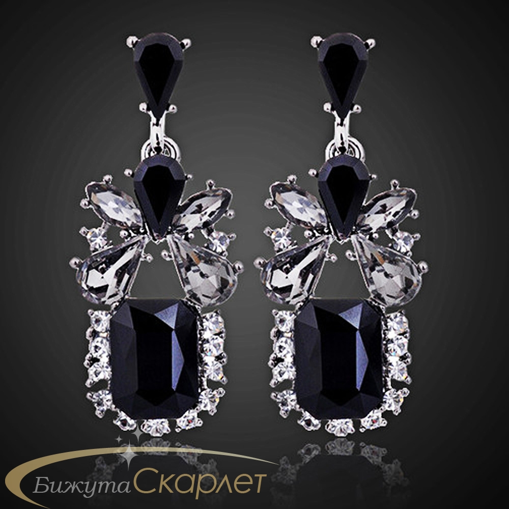 Серьги с черным камнем в серебре