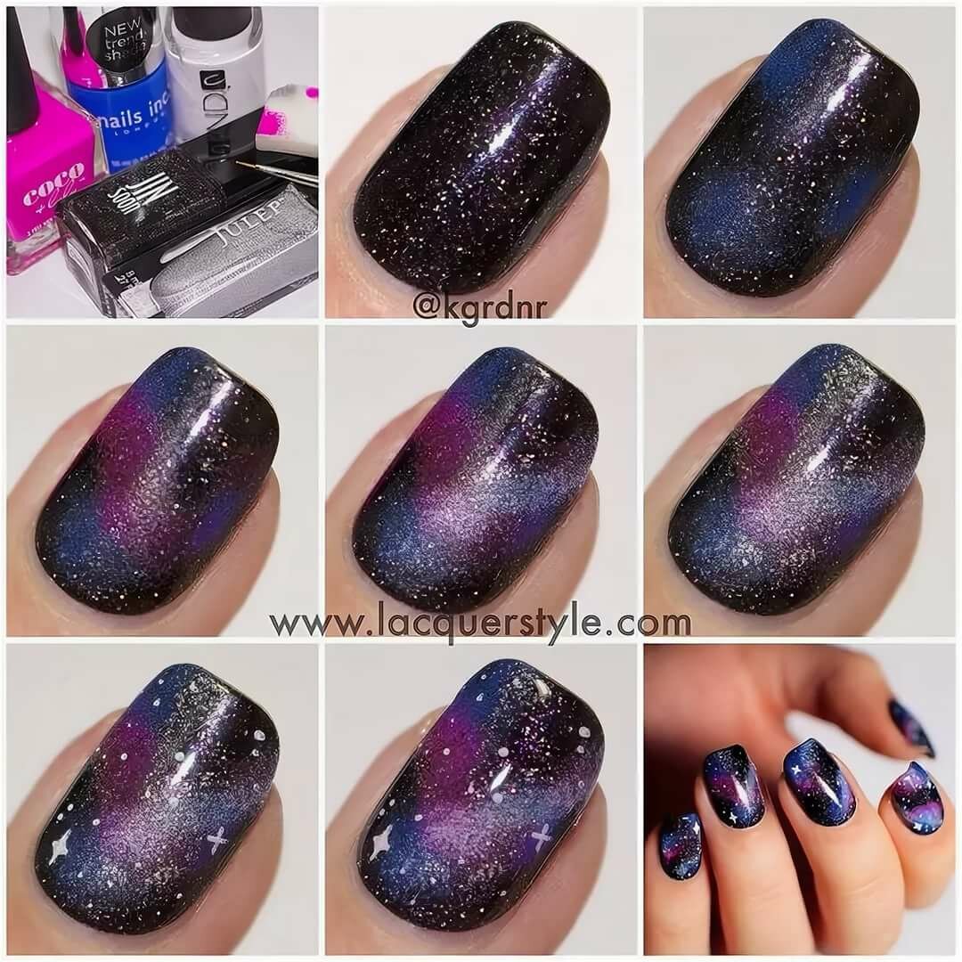 Космический маникюр на короткие ногти