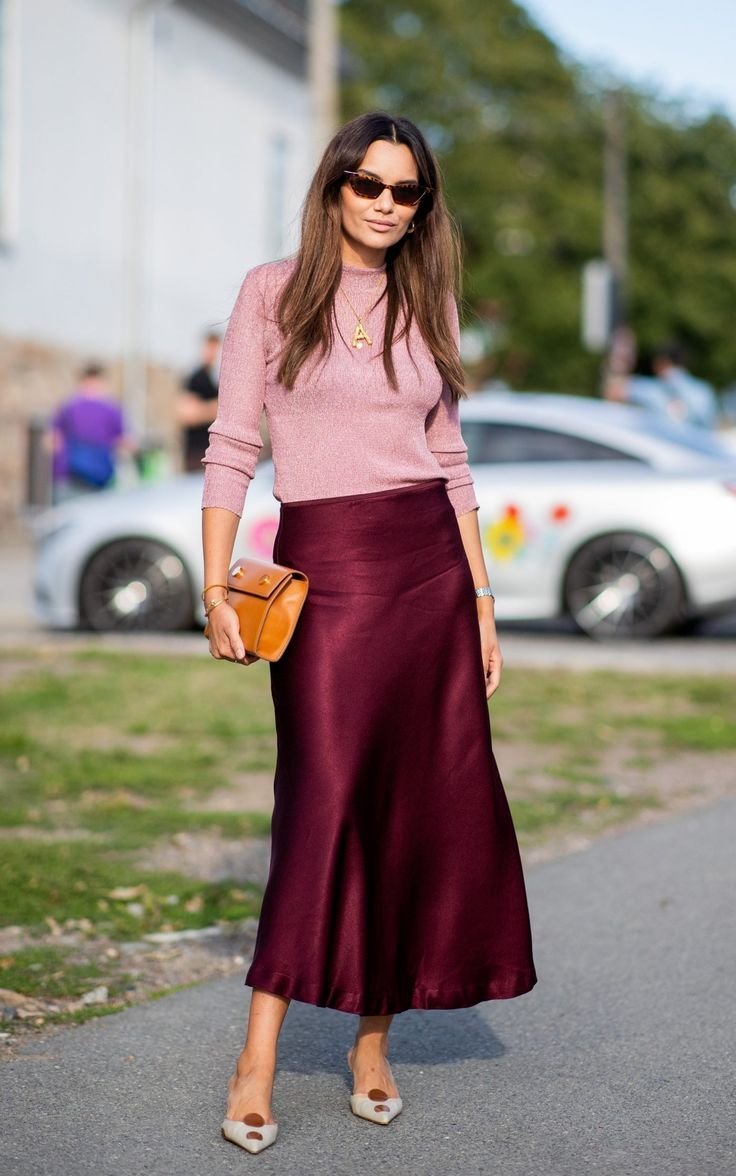 Атласная юбка миди 2022 Street Style