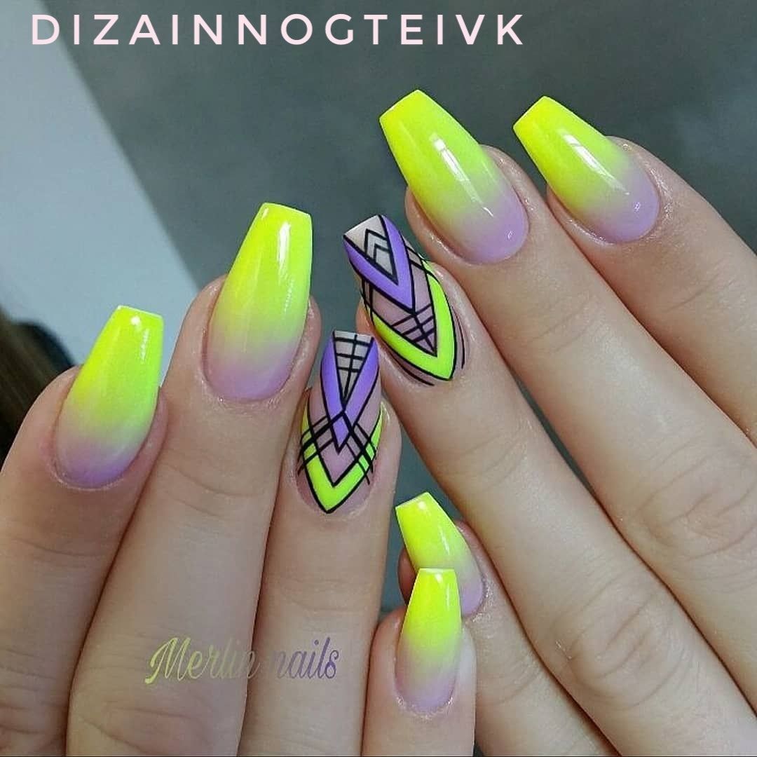 Маникюр желтый неон
