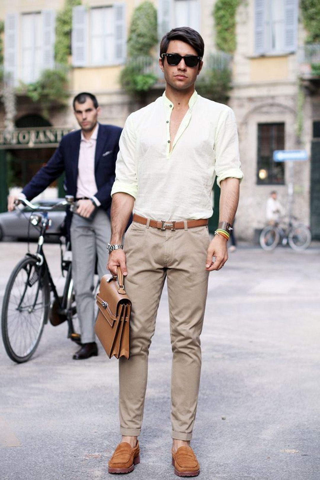 Летняя мода мужская Casual бежевые брюки Chinos