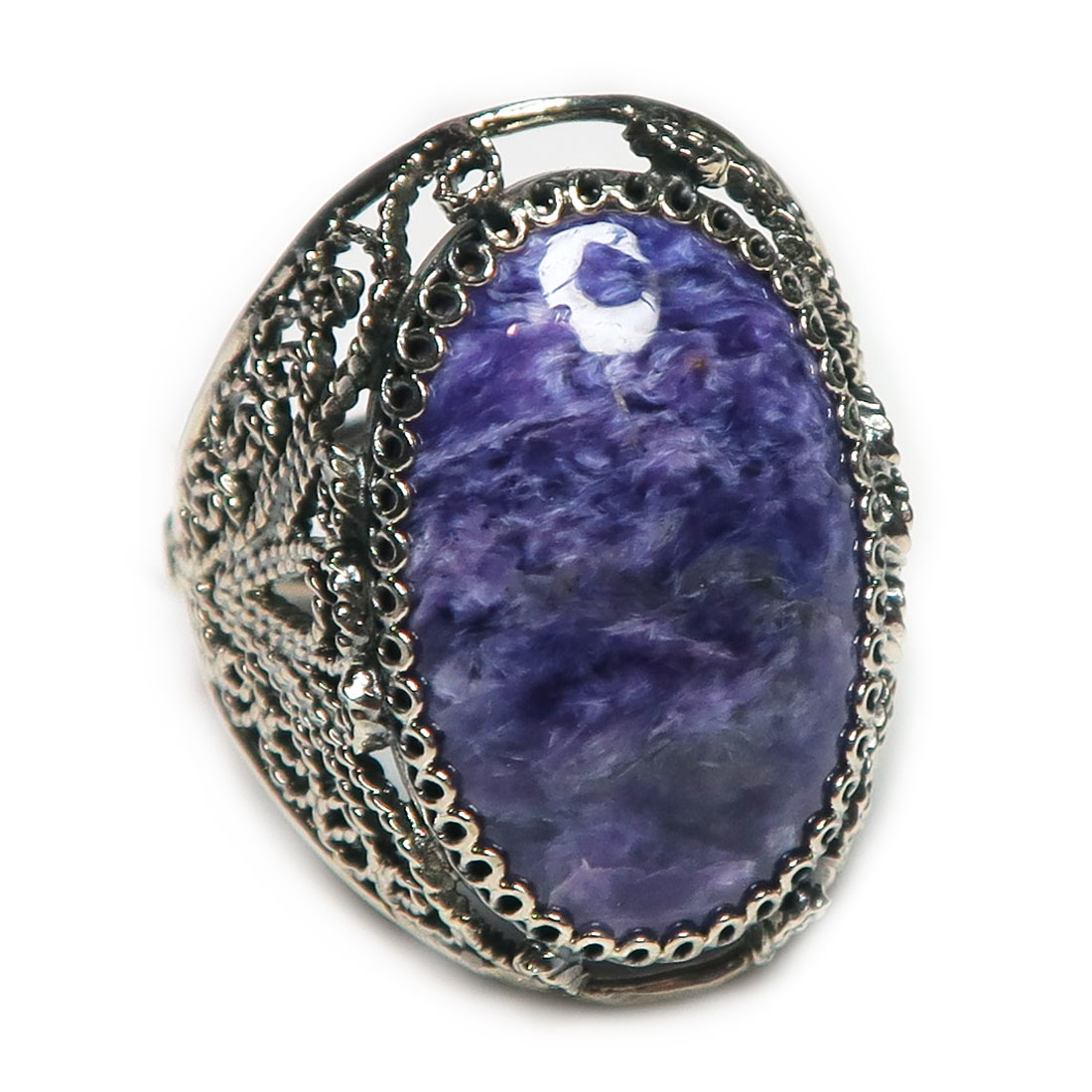 Серьги серебро 925 с чароитом овальный
