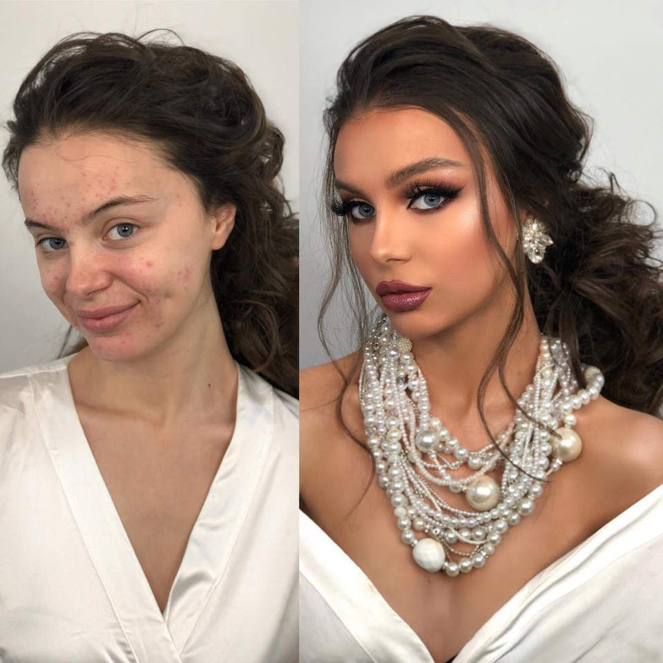 Макияж и прическа до и после