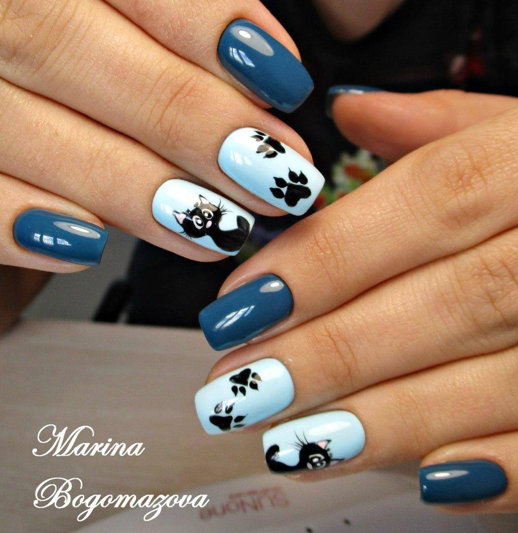 Маникюр на короткие ногти с котиками