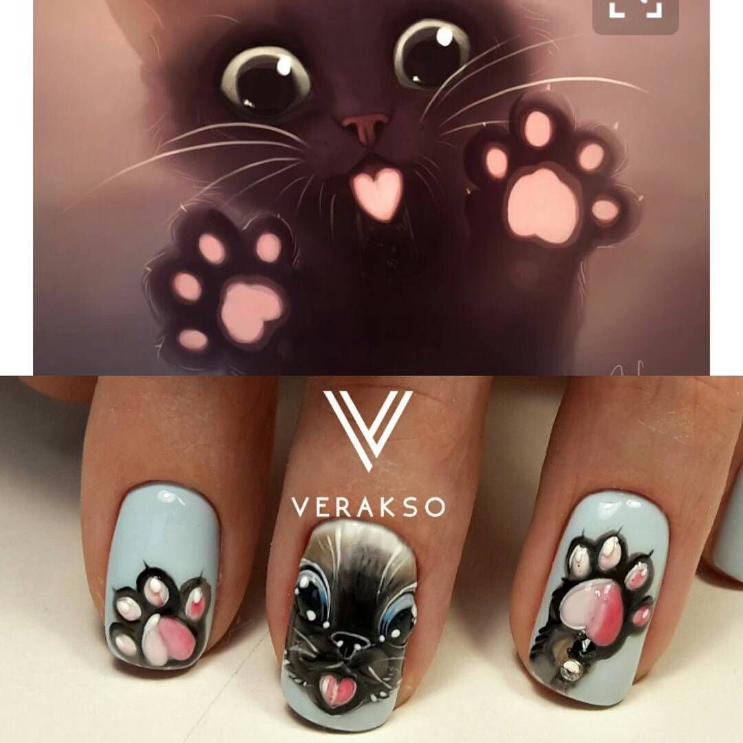 Кошка на ногтях рисунок