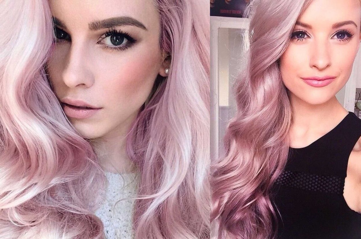 Розовый оттенок волос на блондинках