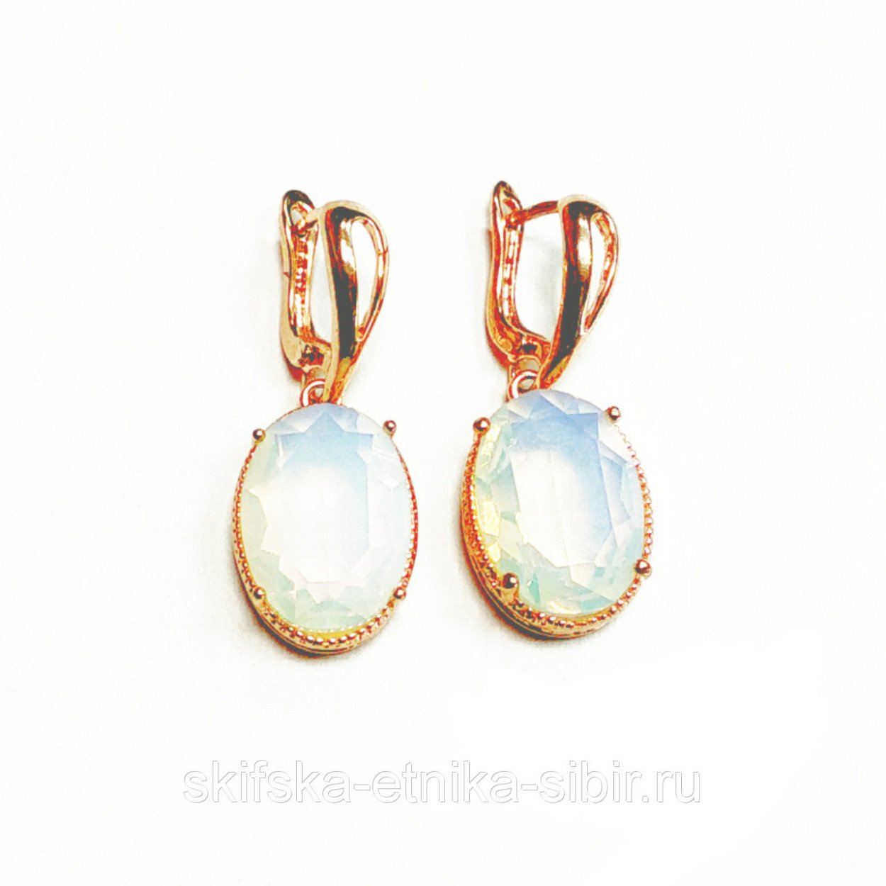 Серёжки золотые с лунным камнем