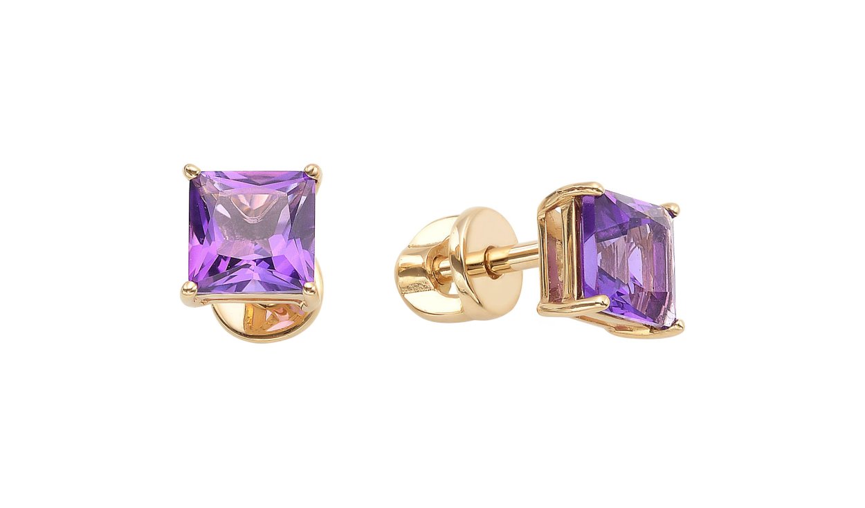 Серьги 585 с аметистом квадратным