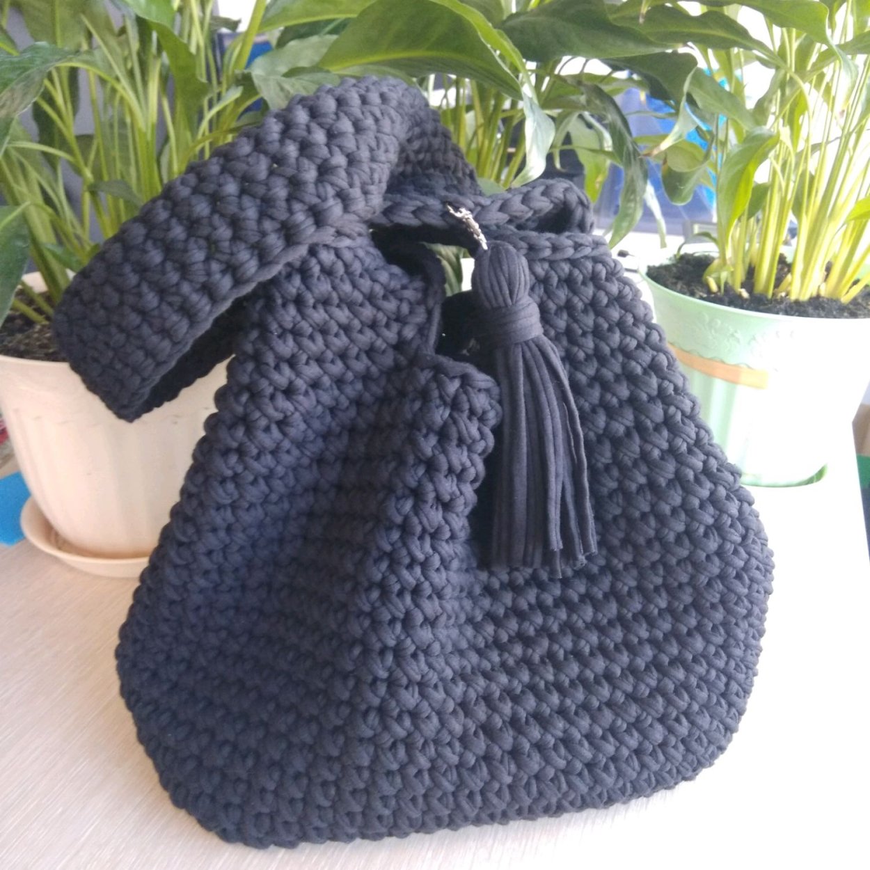 Вязаные сумки из трикотажной пряжи крючком