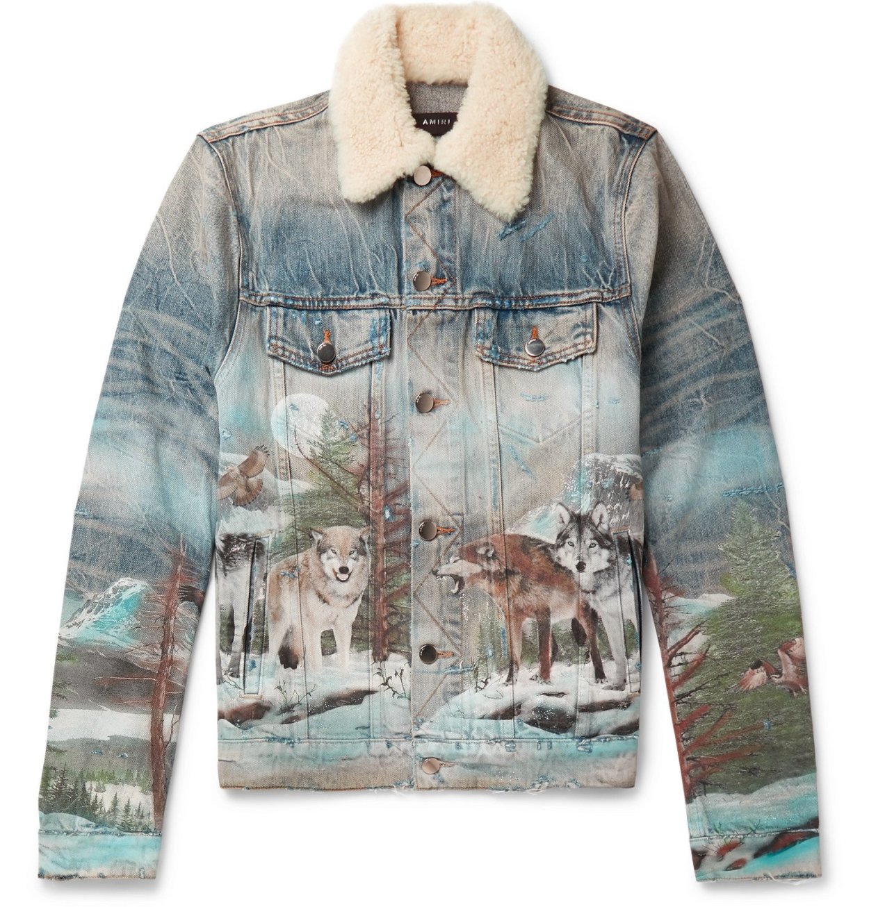 Amiri Distressed Shearling Denim Jacket