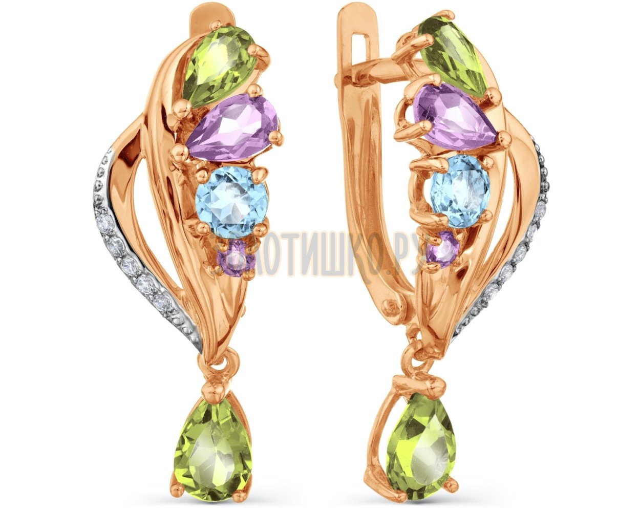 Серьги с топазом аметистом и цитрином