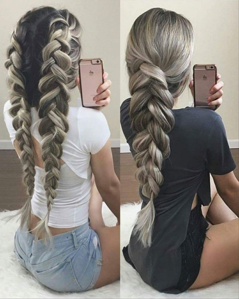 Объемный колосок на длинные волосы