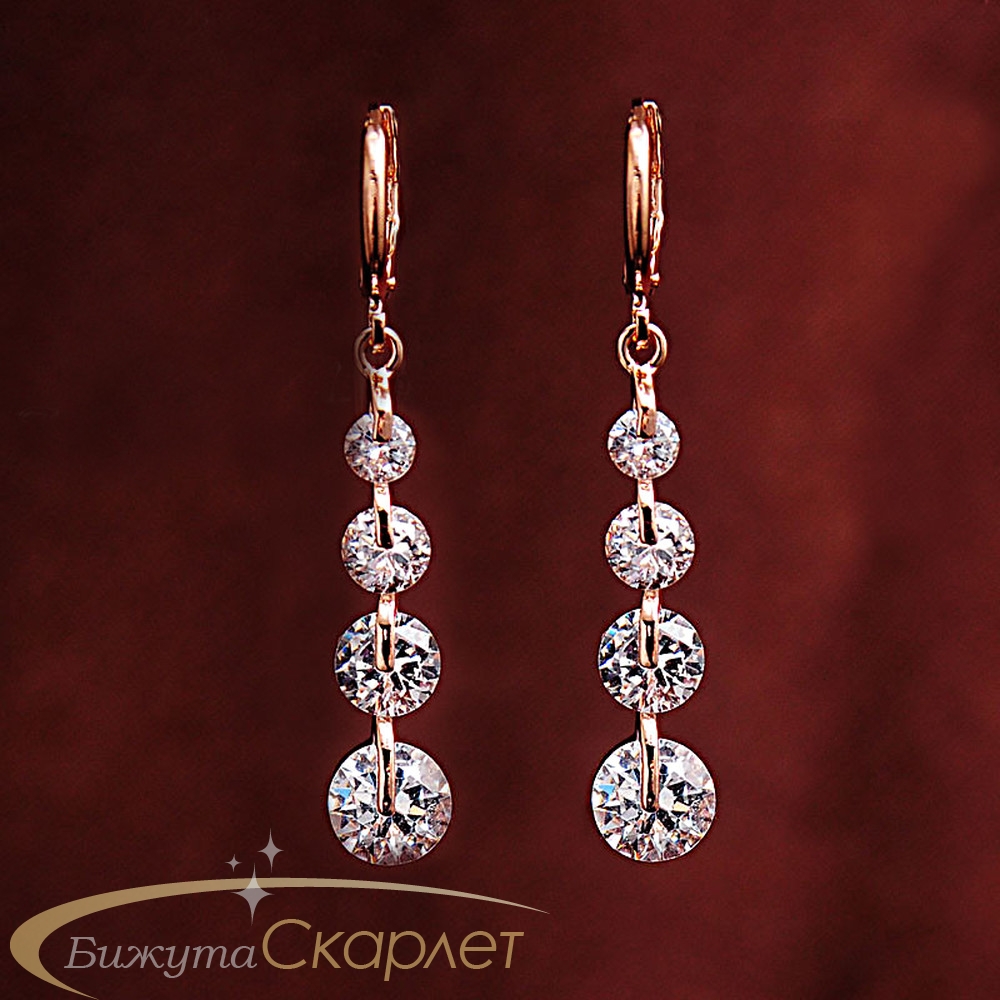 Серьги серебро с фианитом из 5-6 камней висюлька