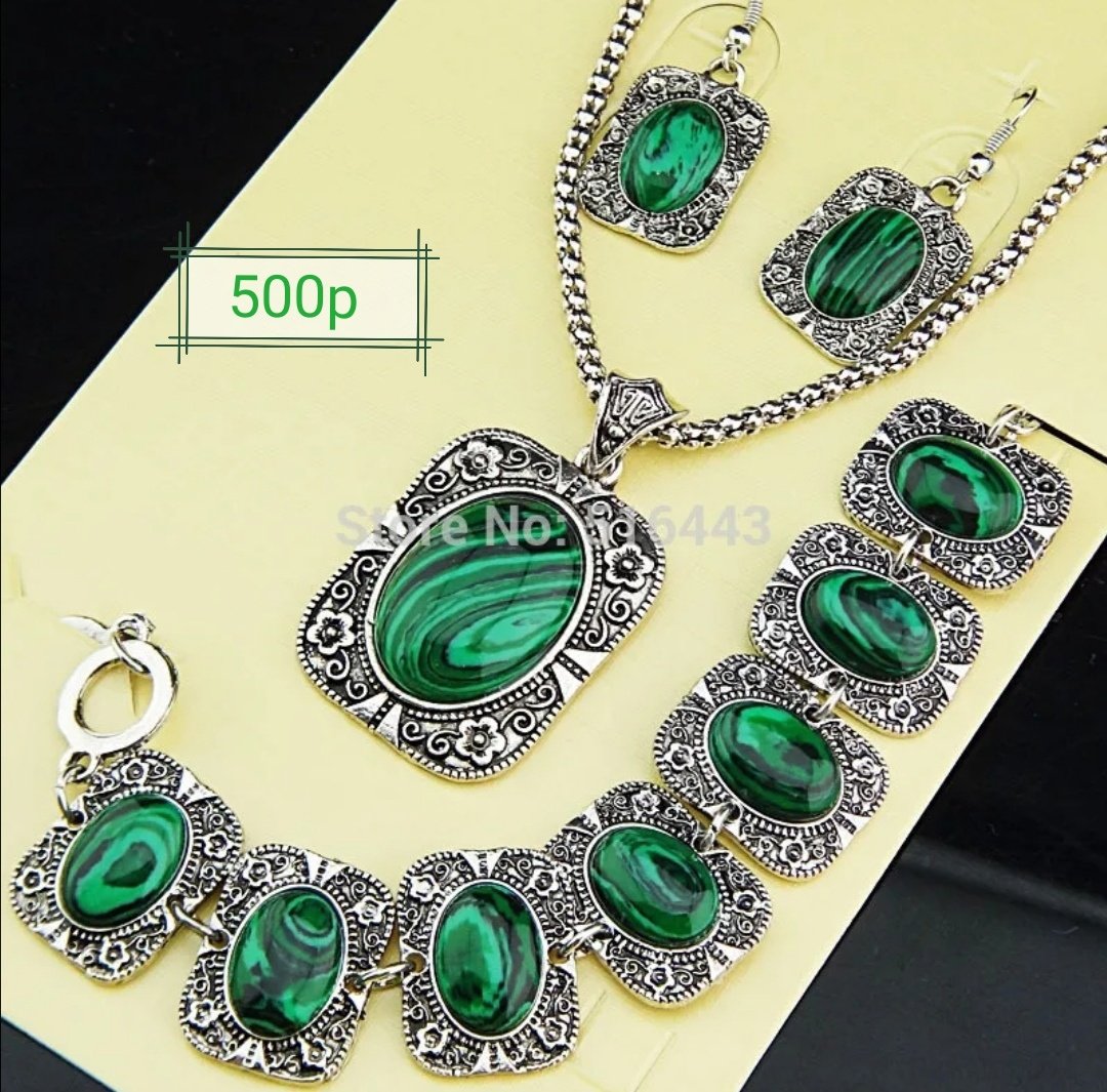 Комплект Bvlgari серебро зелёный камень Malachite