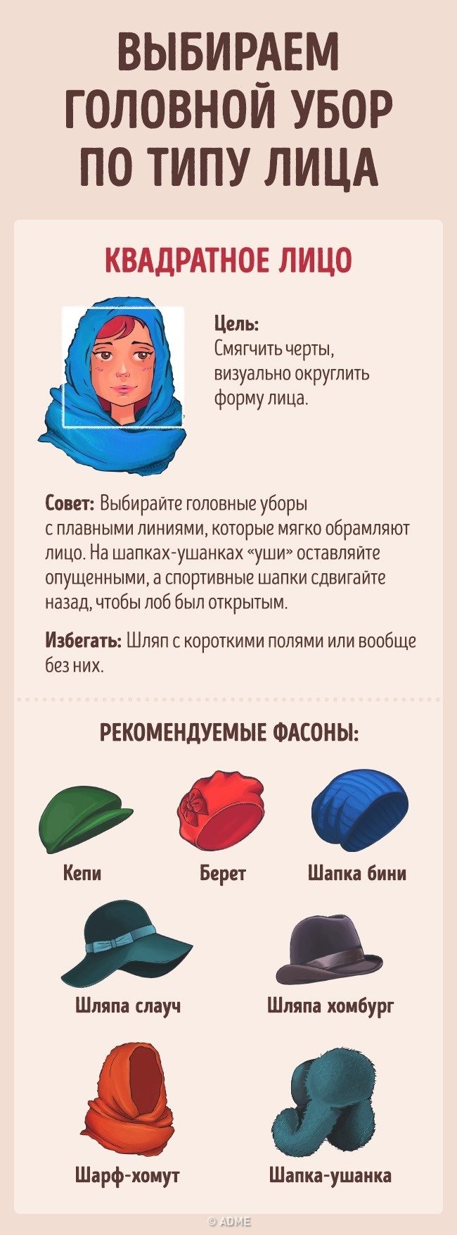 Головной убор по типу лица женские