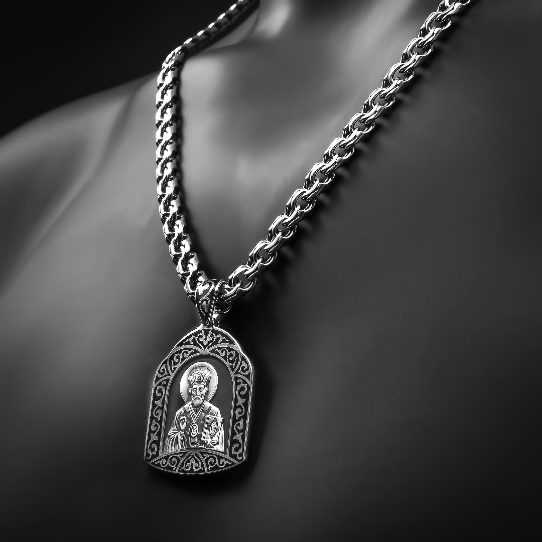 Серебрянный ладанка на шею Николай Чудотворец